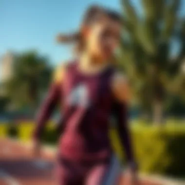 Dynamic female athlete showcasing Adidas activewear in a vibrant outdoor setting