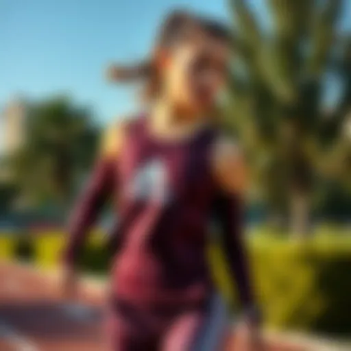 Dynamic female athlete showcasing Adidas activewear in a vibrant outdoor setting