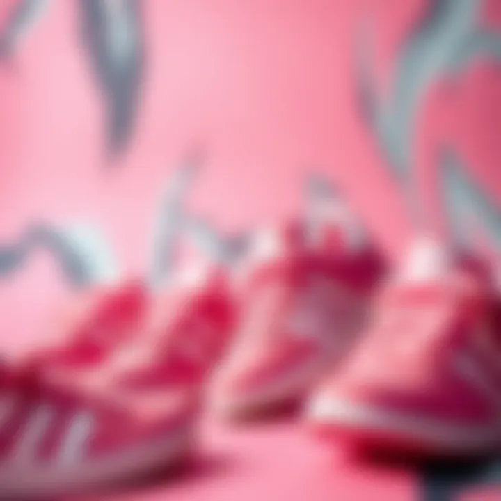 A vibrant collection of adidas pink shoes on a stylish background