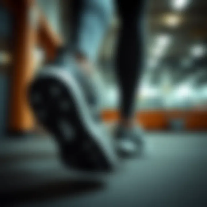 Woman in activewear wearing Adidas sneakers in a sporty setting