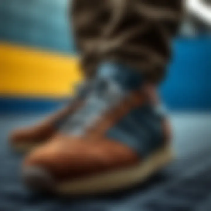 Close-up view of the superior craftsmanship in adidas suede footwear.