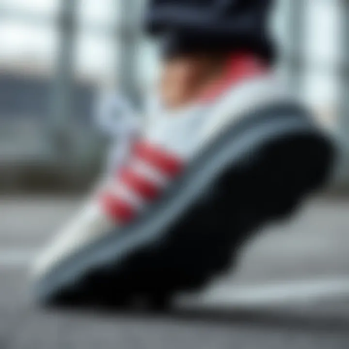 Close-up of the unique thick sole technology of Adidas shoes