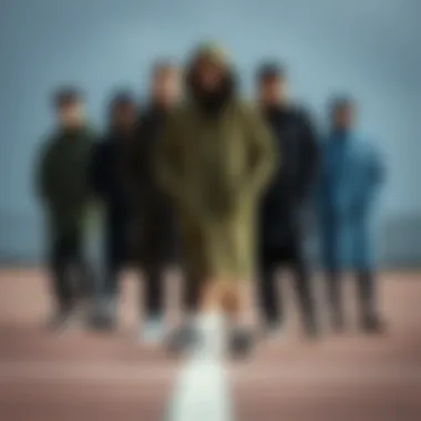 Group of athletes in various long coat styles