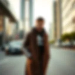 Stylish long coat in urban setting