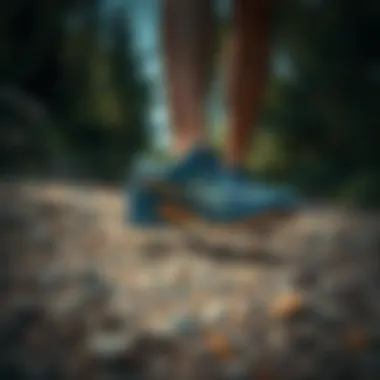 Asics Gel Trabuco on Rugged Terrain Asics Gel Trabuco in action on a rugged trail path.