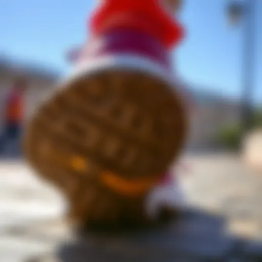 Close-up view of Asics rubber sole showcasing its intricate design.