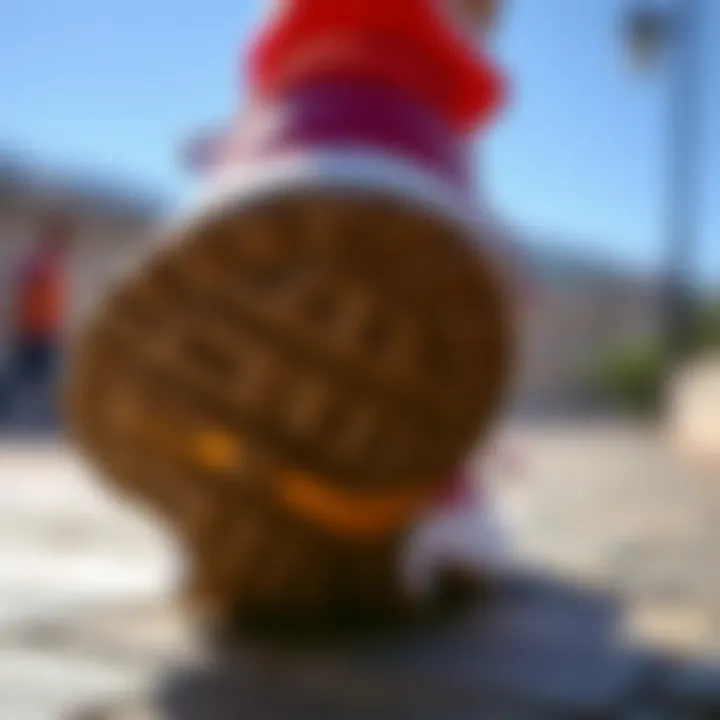 Close-up view of Asics rubber sole showcasing its intricate design.