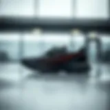 Stylish black Asics running shoes on a sleek surface