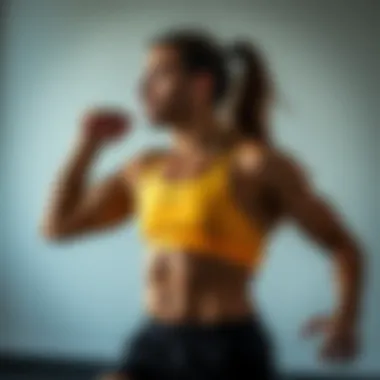 Athlete in sportswear demonstrating a breathing technique during exercise
