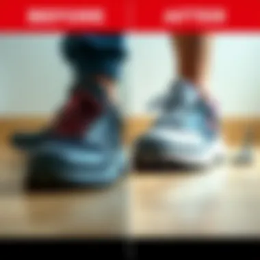 Before and After Shoe Cleaning Before and after images showcasing effective shoe cleaning.