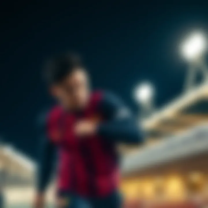 Athletic individual showcasing Barcelona tracksuit top in motion