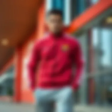 Trendy Barcelona tracksuit top displayed in a stylish outfit ensemble