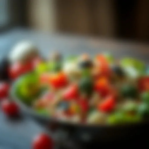 Fresh and colorful salad composed of various vegetables and grains