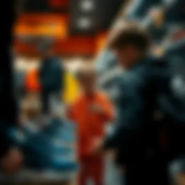 Child trying on sports shoes at a store