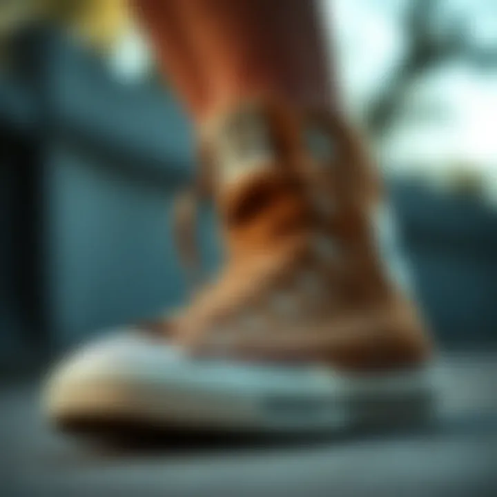 Close-up of brown Converse showcasing material and design