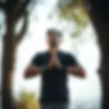 Focused individual practicing deep breathing in a serene environment