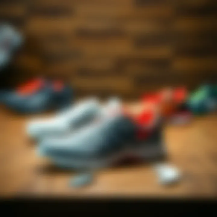 Comparison of different types of athletic footwear on a wooden surface