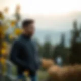 Stylish zip-up fleece jacket in a serene outdoor setting