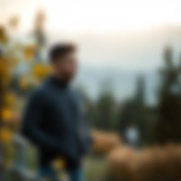 Stylish zip-up fleece jacket in a serene outdoor setting