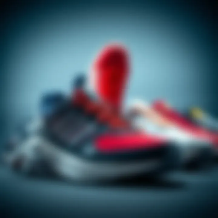 A selection of athletic shoes in different styles and colors