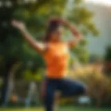 A person demonstrating a flexibility routine in a serene outdoor environment