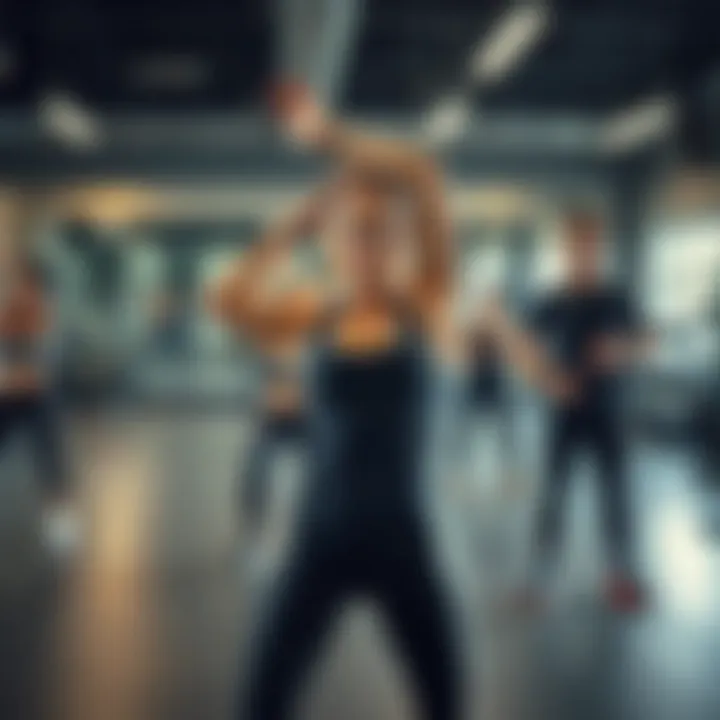 Group class focusing on flexibility exercises in a gym