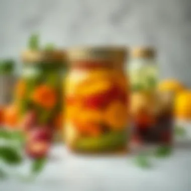 Artisan fermentation jars containing various fermented vegetables