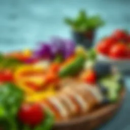 A vibrant, healthy meal showcasing fresh vegetables and lean protein.