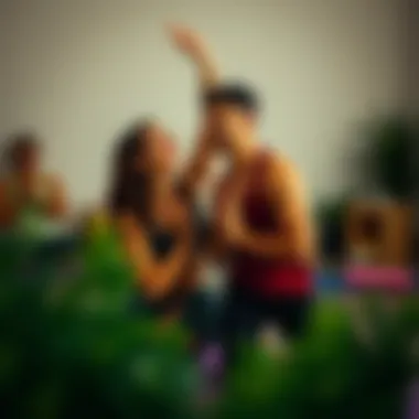 Joyful Interaction in Yoga A joyful interaction between partners during yoga