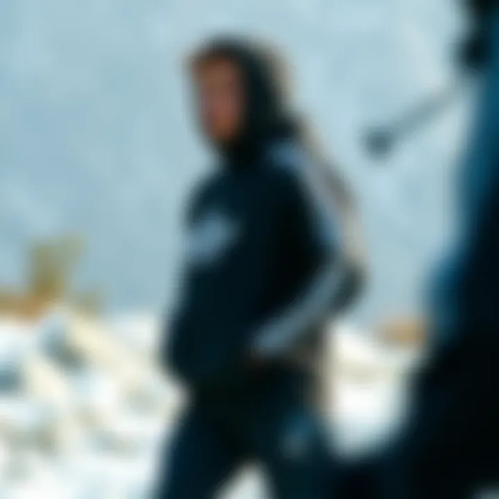 Performance features of an Adidas jacket highlighted during an outdoor activity.