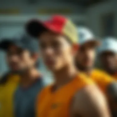 Athletes Showcasing Varied Styles Group of athletes wearing different styles of sports hats