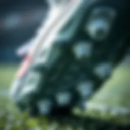 Close-up view of a soccer cleat sole showcasing its intricate design