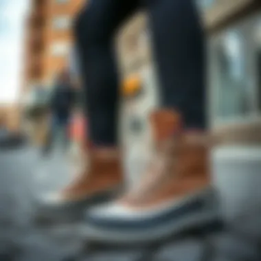 Stylish woman wearing Merrel boots in an urban environment