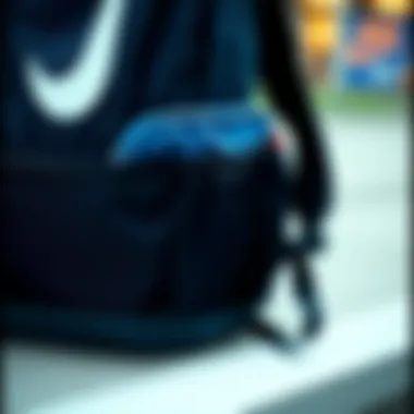 Close-up of Nike backpack features highlighting pockets and compartments