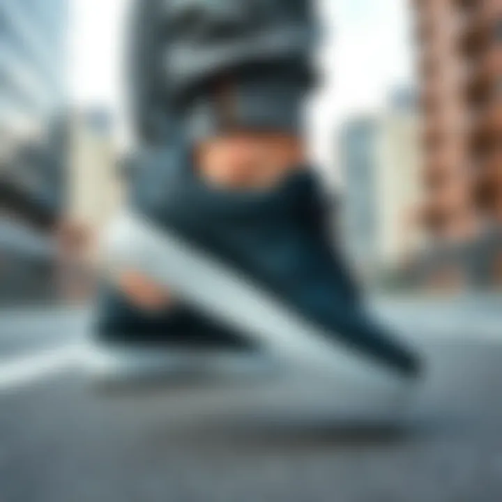 Stylish black Nike sneakers showcased against an urban backdrop