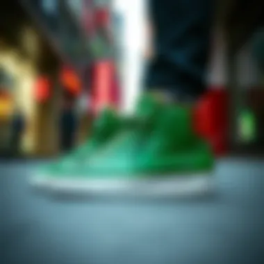 Trendy Nike Blazer Mid 77 green displayed in an urban environment