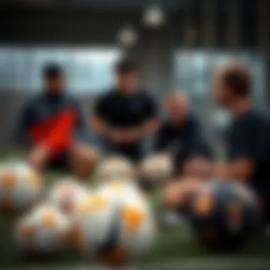 Group of trainers discussing the advantages of Nike balls for training sessions