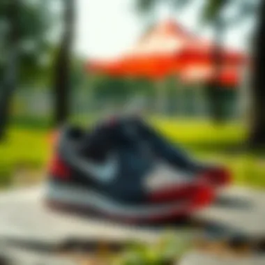 Nike sports shoes displayed in a vibrant outdoor setting.