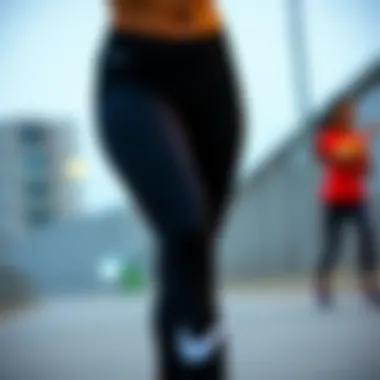 Person engaging in athletic activity wearing Nike Swoosh leggings, highlighting performance