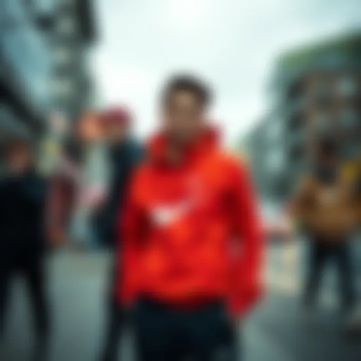 A stylish urban setting featuring individuals wearing the Nike Türkiye tracksuit in everyday life