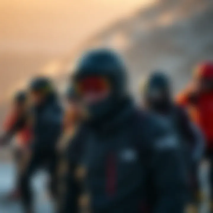 A group of active individuals wearing the North Face Denali jacket while engaging in various outdoor sports