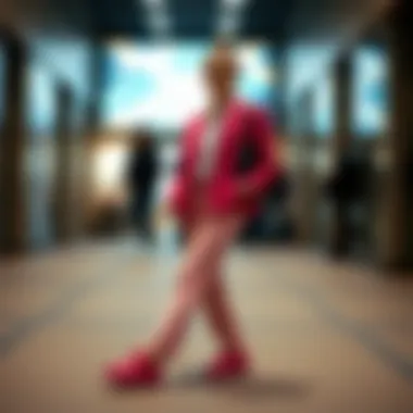 A fashionable outfit featuring pink blazer shoes