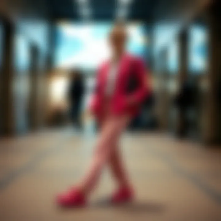 A fashionable outfit featuring pink blazer shoes