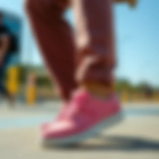 Stylish pink blazer shoes complementing casual wear