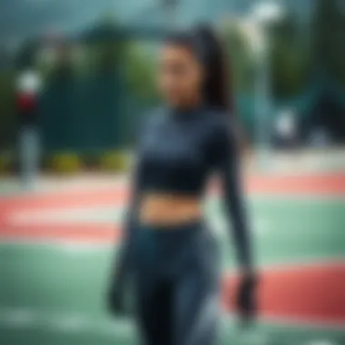 Stylish long-sleeve top paired with trendy athletic pants