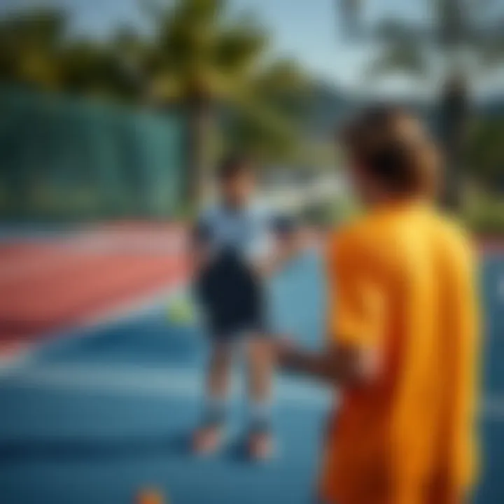 A detailed view of pickleball strategy on a court