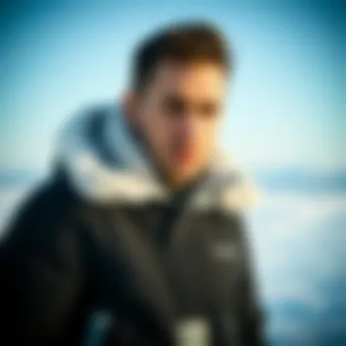 A man wearing a polar jacket in an outdoor winter setting, exuding confidence