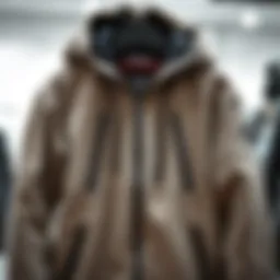 A stylish polar jacket displayed on a hanger showcasing its fabric texture