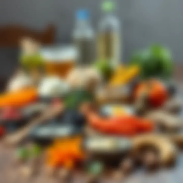 Bountiful selection of probiotic-rich foods on a rustic table