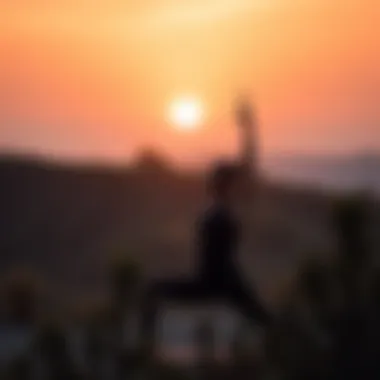Serene Yoga Practice at Dawn Individual practicing yoga at sunrise